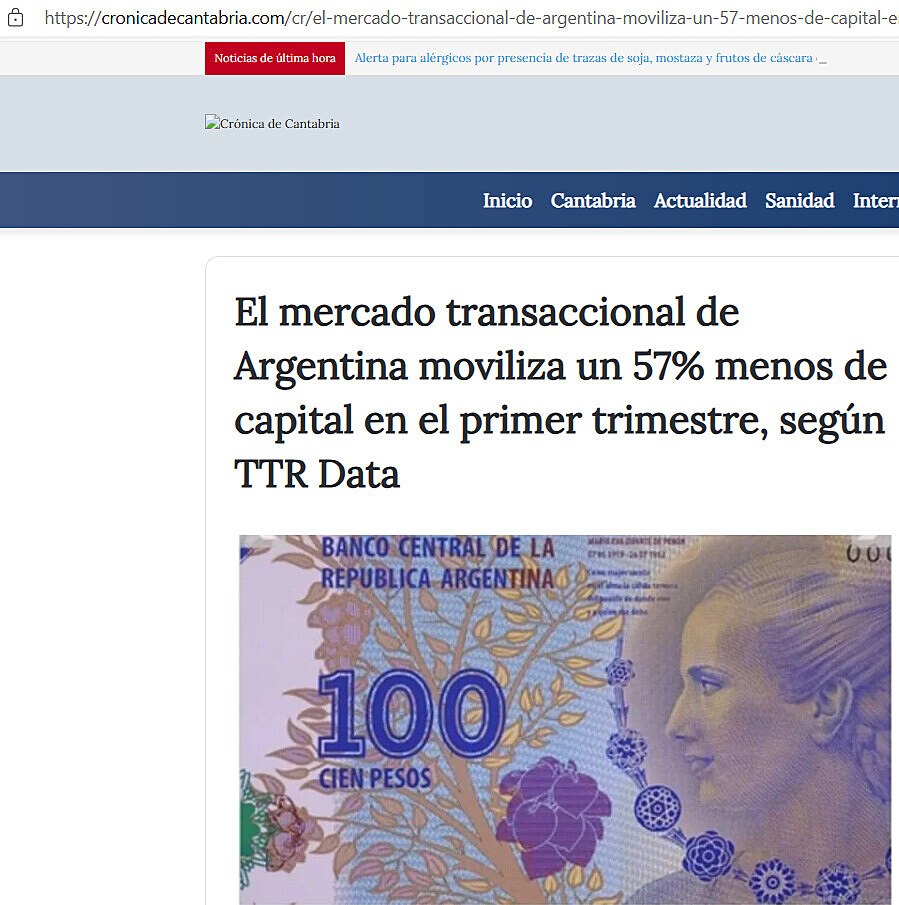 El mercado transaccional de Argentina moviliza un 57% menos de capital en el primer trimestre, segn TTR Data
